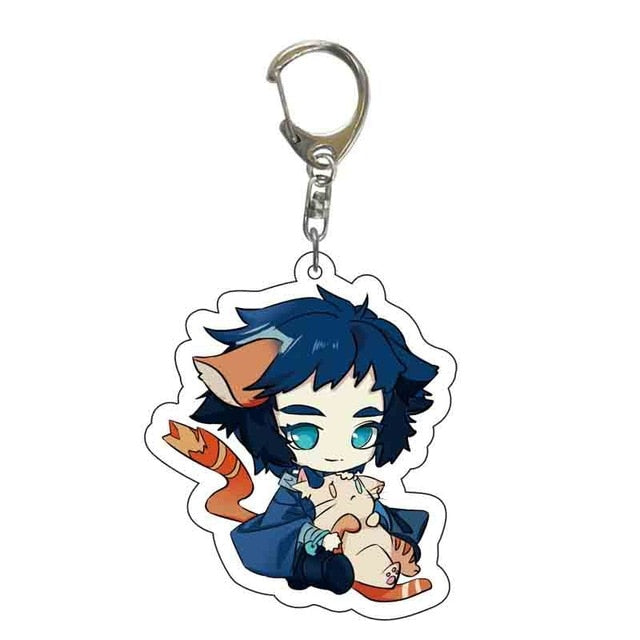 Anime Demon Slayer Acrylic Keychains Cute Kitty Blade of Ghost Key Chains Kamado Tanjirou Cosplay Pompom Yaiba Keyrings Pendant