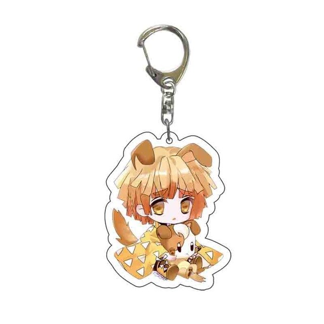 Anime Demon Slayer Acrylic Keychains Cute Kitty Blade of Ghost Key Chains Kamado Tanjirou Cosplay Pompom Yaiba Keyrings Pendant