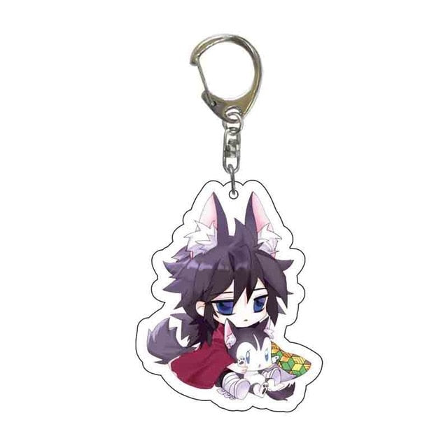 Anime Demon Slayer Acrylic Keychains Cute Kitty Blade of Ghost Key Chains Kamado Tanjirou Cosplay Pompom Yaiba Keyrings Pendant