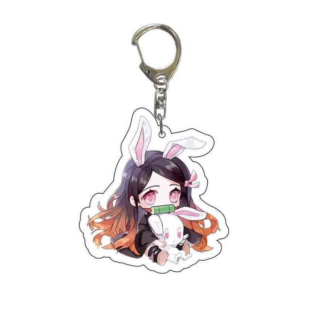 Anime Demon Slayer Acrylic Keychains Cute Kitty Blade of Ghost Key Chains Kamado Tanjirou Cosplay Pompom Yaiba Keyrings Pendant