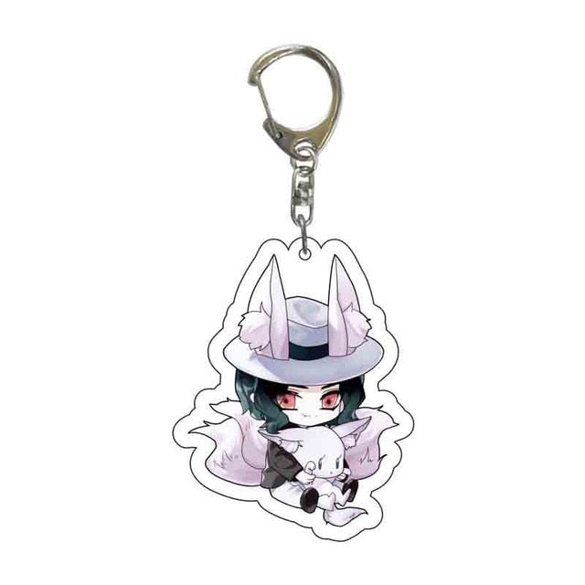 Anime Demon Slayer Acrylic Keychains Cute Kitty Blade of Ghost Key Chains Kamado Tanjirou Cosplay Pompom Yaiba Keyrings Pendant