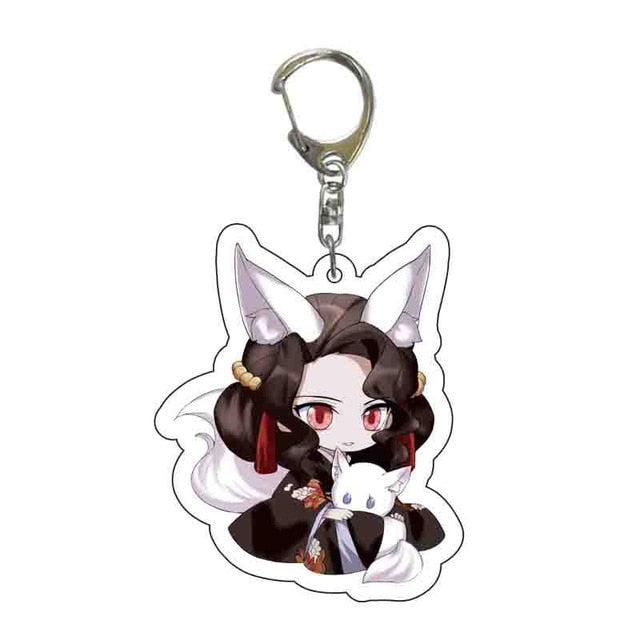 Anime Demon Slayer Acrylic Keychains Cute Kitty Blade of Ghost Key Chains Kamado Tanjirou Cosplay Pompom Yaiba Keyrings Pendant