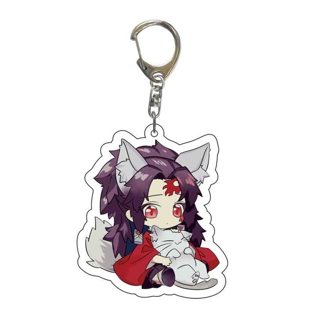 Anime Demon Slayer Acrylic Keychains Cute Kitty Blade of Ghost Key Chains Kamado Tanjirou Cosplay Pompom Yaiba Keyrings Pendant