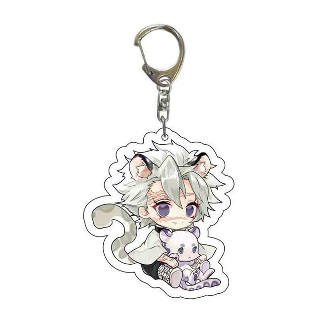 Anime Demon Slayer Acrylic Keychains Cute Kitty Blade of Ghost Key Chains Kamado Tanjirou Cosplay Pompom Yaiba Keyrings Pendant