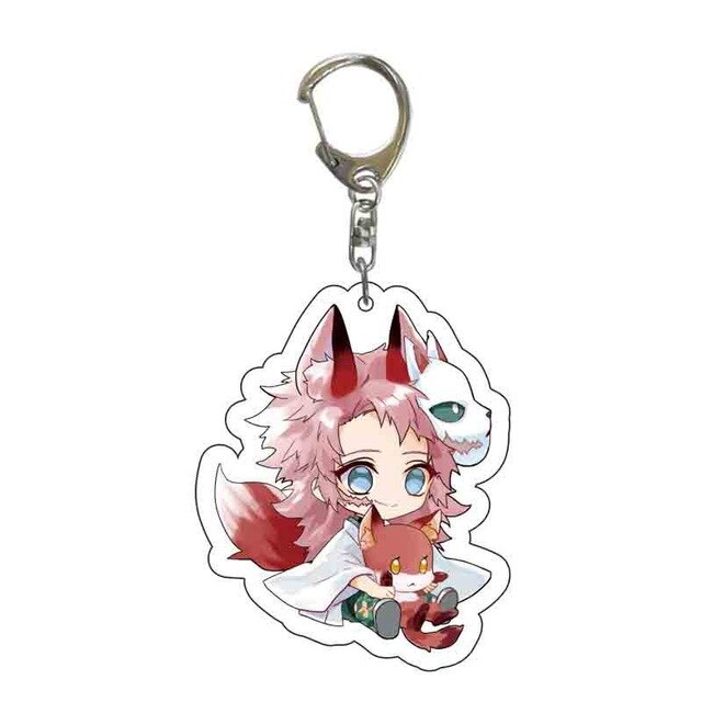 Anime Demon Slayer Acrylic Keychains Cute Kitty Blade of Ghost Key Chains Kamado Tanjirou Cosplay Pompom Yaiba Keyrings Pendant