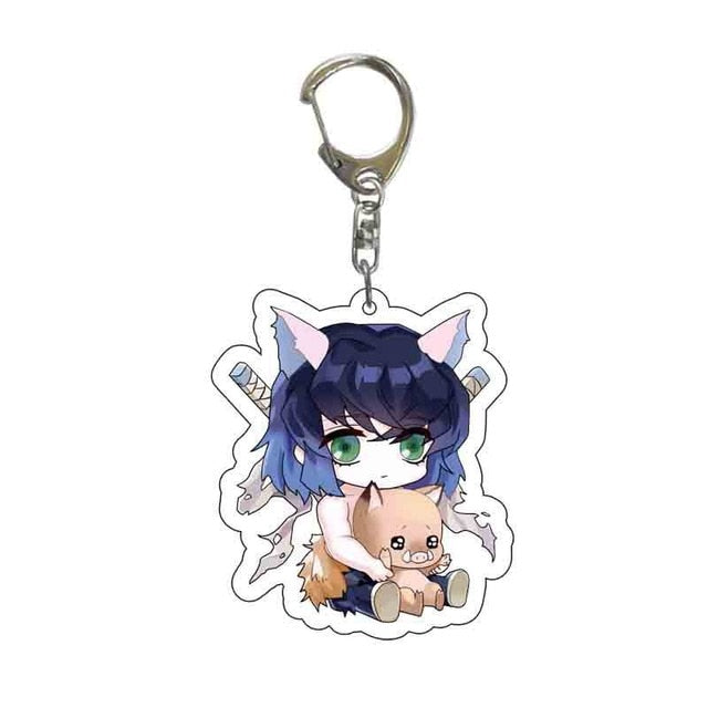 Anime Demon Slayer Acrylic Keychains Cute Kitty Blade of Ghost Key Chains Kamado Tanjirou Cosplay Pompom Yaiba Keyrings Pendant