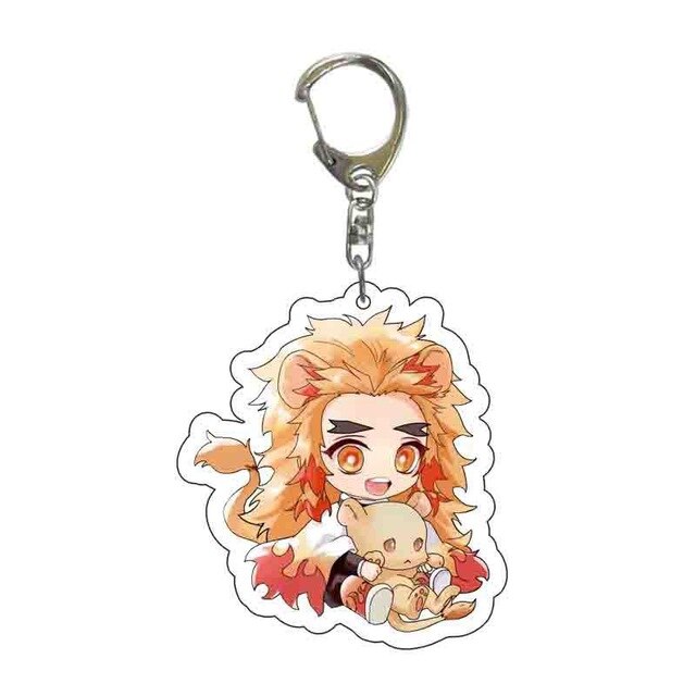 Anime Demon Slayer Acrylic Keychains Cute Kitty Blade of Ghost Key Chains Kamado Tanjirou Cosplay Pompom Yaiba Keyrings Pendant