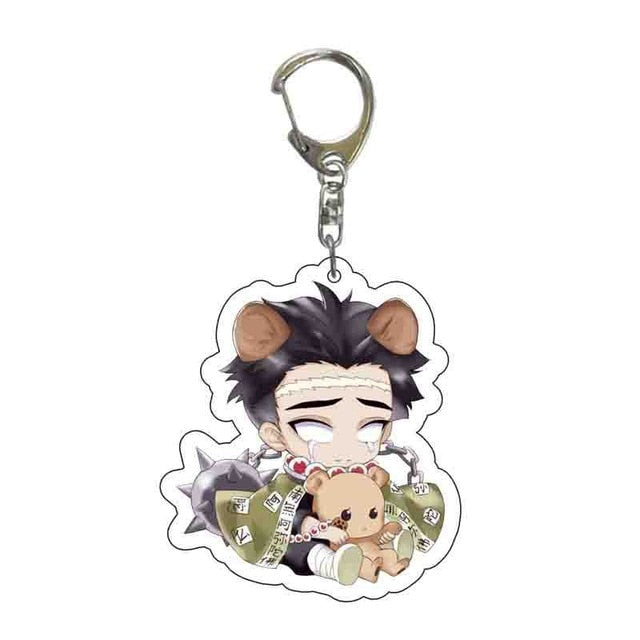 Anime Demon Slayer Acrylic Keychains Cute Kitty Blade of Ghost Key Chains Kamado Tanjirou Cosplay Pompom Yaiba Keyrings Pendant