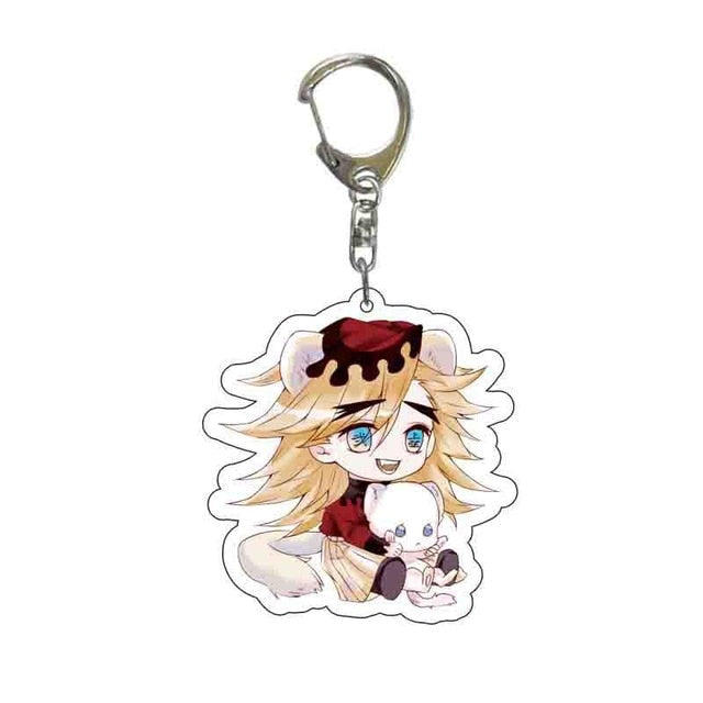 Anime Demon Slayer Acrylic Keychains Cute Kitty Blade of Ghost Key Chains Kamado Tanjirou Cosplay Pompom Yaiba Keyrings Pendant