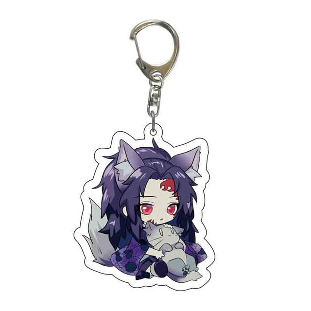 Anime Demon Slayer Acrylic Keychains Cute Kitty Blade of Ghost Key Chains Kamado Tanjirou Cosplay Pompom Yaiba Keyrings Pendant