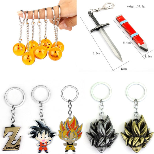 Anime Dragon Ball Z Key Chains Son Goku Saiyan PVC 1-7 Stars Keyring Keychain Dragonball Torankusu Trunks Sword Key Ring Holder