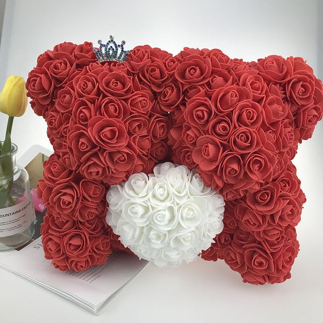 40CM Love Heart Rose Bear Artificial Flowers Soap Foam Rose Flower Panda Christmas Gifts for Women Valentine's Day Gift