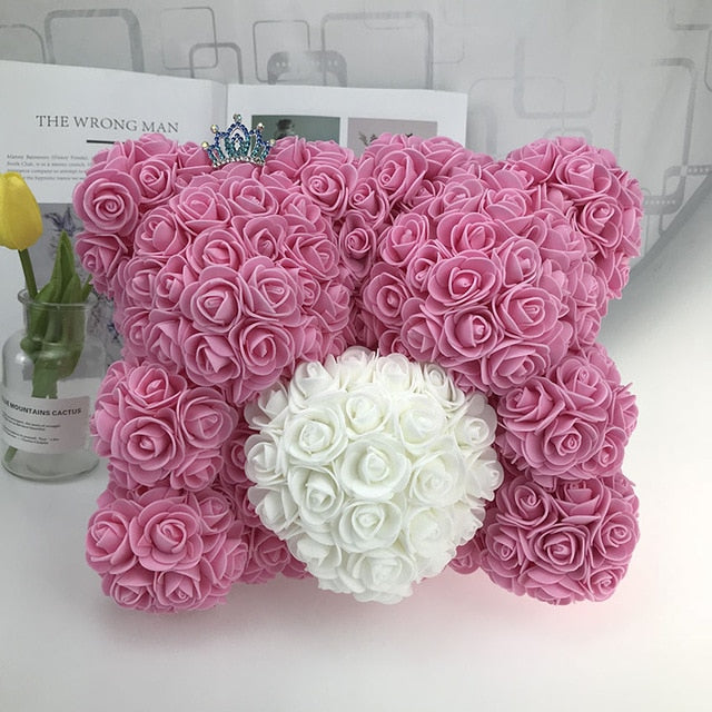 40CM Love Heart Rose Bear Artificial Flowers Soap Foam Rose Flower Panda Christmas Gifts for Women Valentine's Day Gift