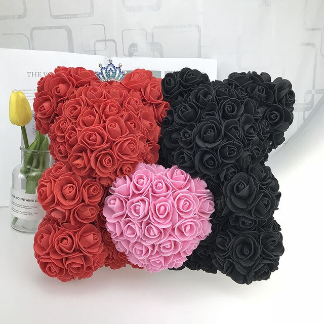 40CM Love Heart Rose Bear Artificial Flowers Soap Foam Rose Flower Panda Christmas Gifts for Women Valentine's Day Gift