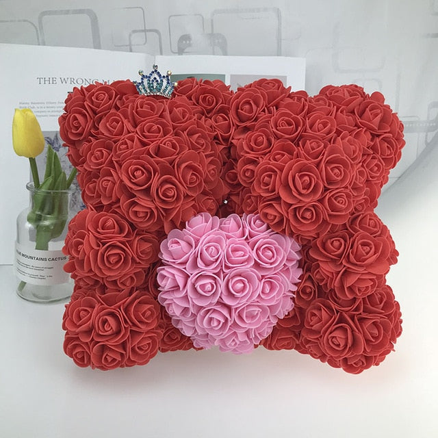 40CM Love Heart Rose Bear Artificial Flowers Soap Foam Rose Flower Panda Christmas Gifts for Women Valentine's Day Gift