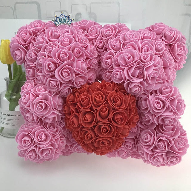 40CM Love Heart Rose Bear Artificial Flowers Soap Foam Rose Flower Panda Christmas Gifts for Women Valentine's Day Gift