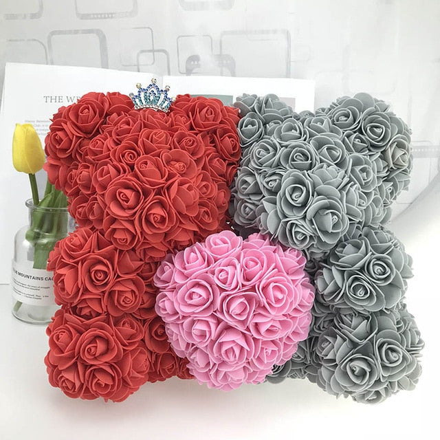 40CM Love Heart Rose Bear Artificial Flowers Soap Foam Rose Flower Panda Christmas Gifts for Women Valentine's Day Gift