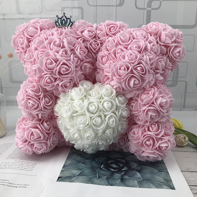 40CM Love Heart Rose Bear Artificial Flowers Soap Foam Rose Flower Panda Christmas Gifts for Women Valentine's Day Gift