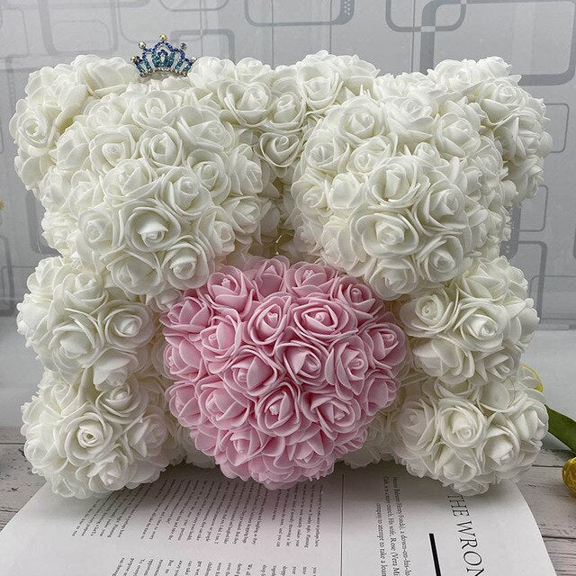 40CM Love Heart Rose Bear Artificial Flowers Soap Foam Rose Flower Panda Christmas Gifts for Women Valentine's Day Gift