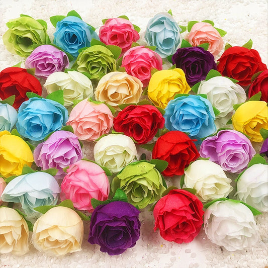 20PCs Mini Rose Flower Head Artificial Flowers Wedding Party Christmas Olympics Home Decoration Multicolor Craft Ornaments 3.5cm