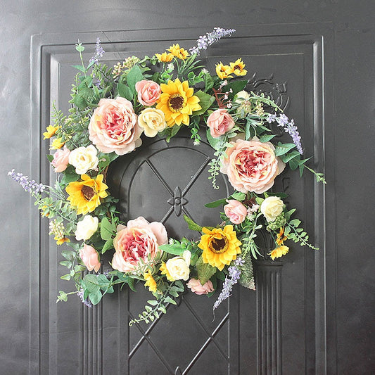 Artificial Flower Wreath Peony Wreath Spring Round Wreath for The Front Door, Wedding, Home Decor