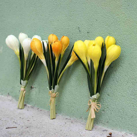 Artificial Flowers Latex 7 Heads Saffron Flower Real Touch Fake Flower for Bridal Bouquet Wedding Home Decoration